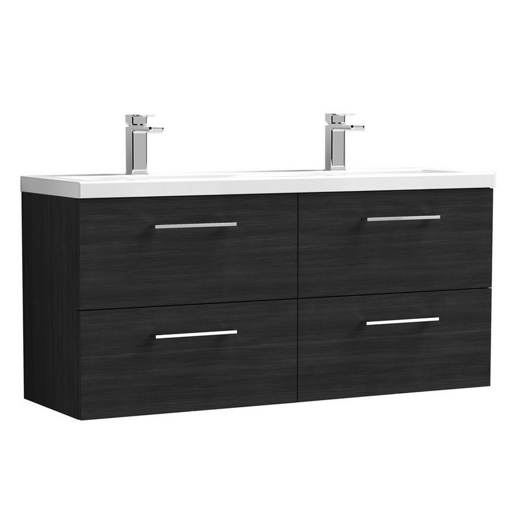 Nuie Arno 1200mm Charcoal Black Wall Hung Four Drawer Vanity Unit with Basin