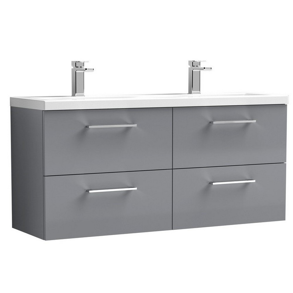 Nuie Arno 1200mm Gloss Cloud Grey Wall Hung Four Drawer Vanity Unit (1)