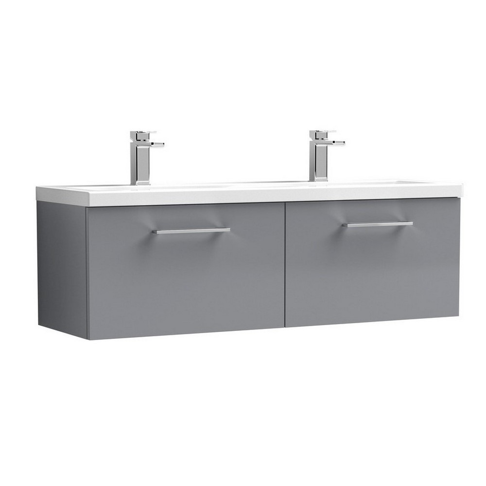 Nuie Arno 1200mm Gloss Cloud Grey Wall Hung Two Drawer Vanity Unit (1)