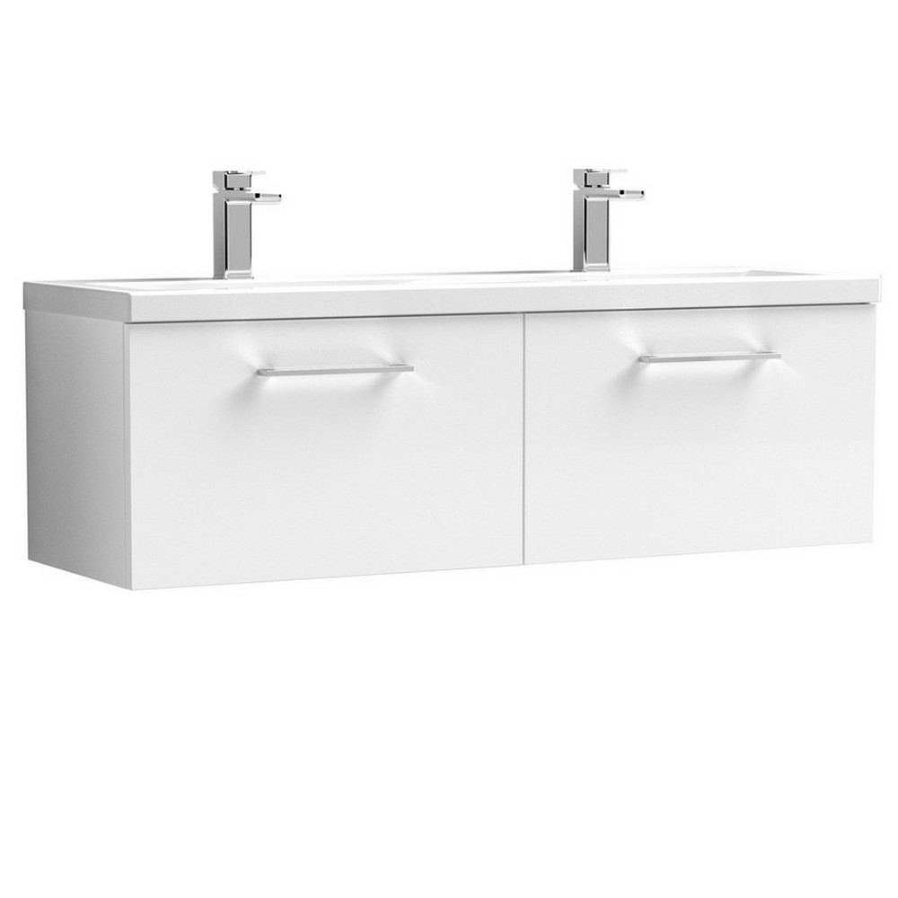 Nuie Arno 1200mm Gloss White Wall Hung Two Drawer Vanity Unit (1)