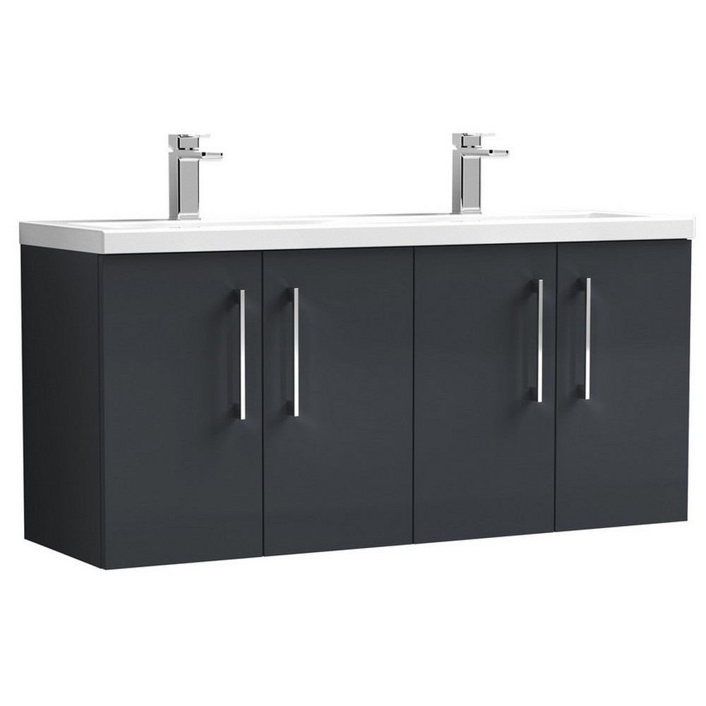 Nuie Arno 1200mm Satin Anthracite Wall Hung Four Door Vanity Unit with Basin