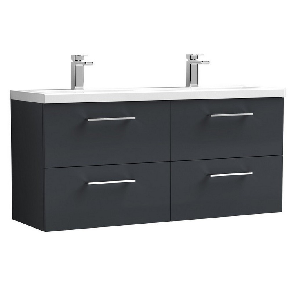 Nuie Arno 1200mm Satin Anthracite Wall Hung Four Drawer Vanity Unit with Basin (1)