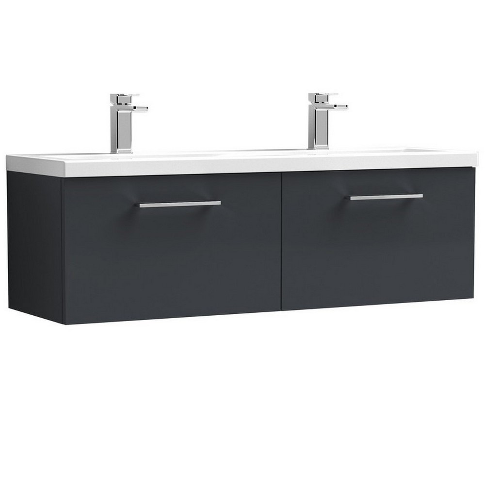 Nuie Arno 1200mm Satin Anthracite Wall Hung Two Drawer Vanity Unit with Basin