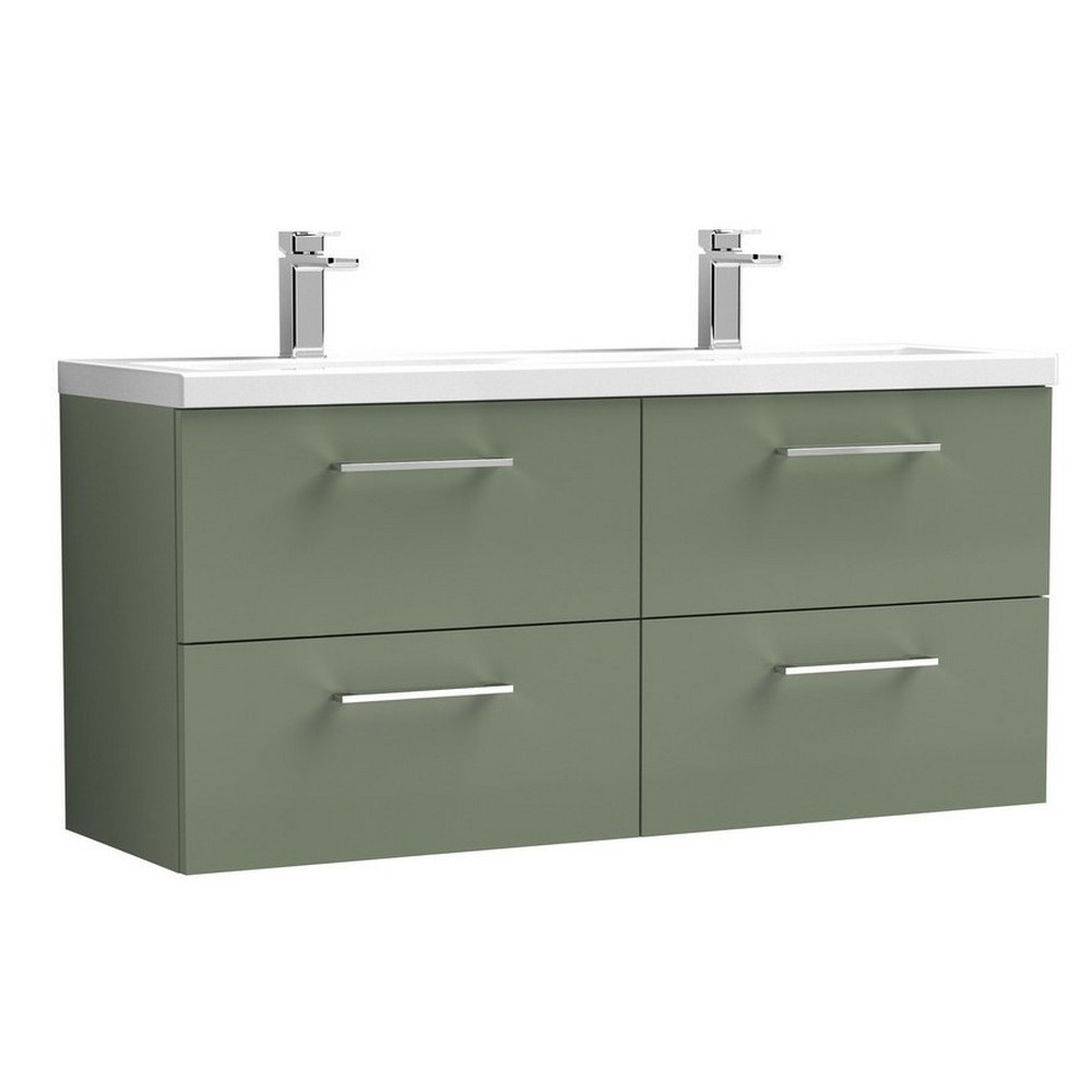 Nuie Arno 1200mm Satin Green Wall Hung Four Drawer Vanity Unit (1)