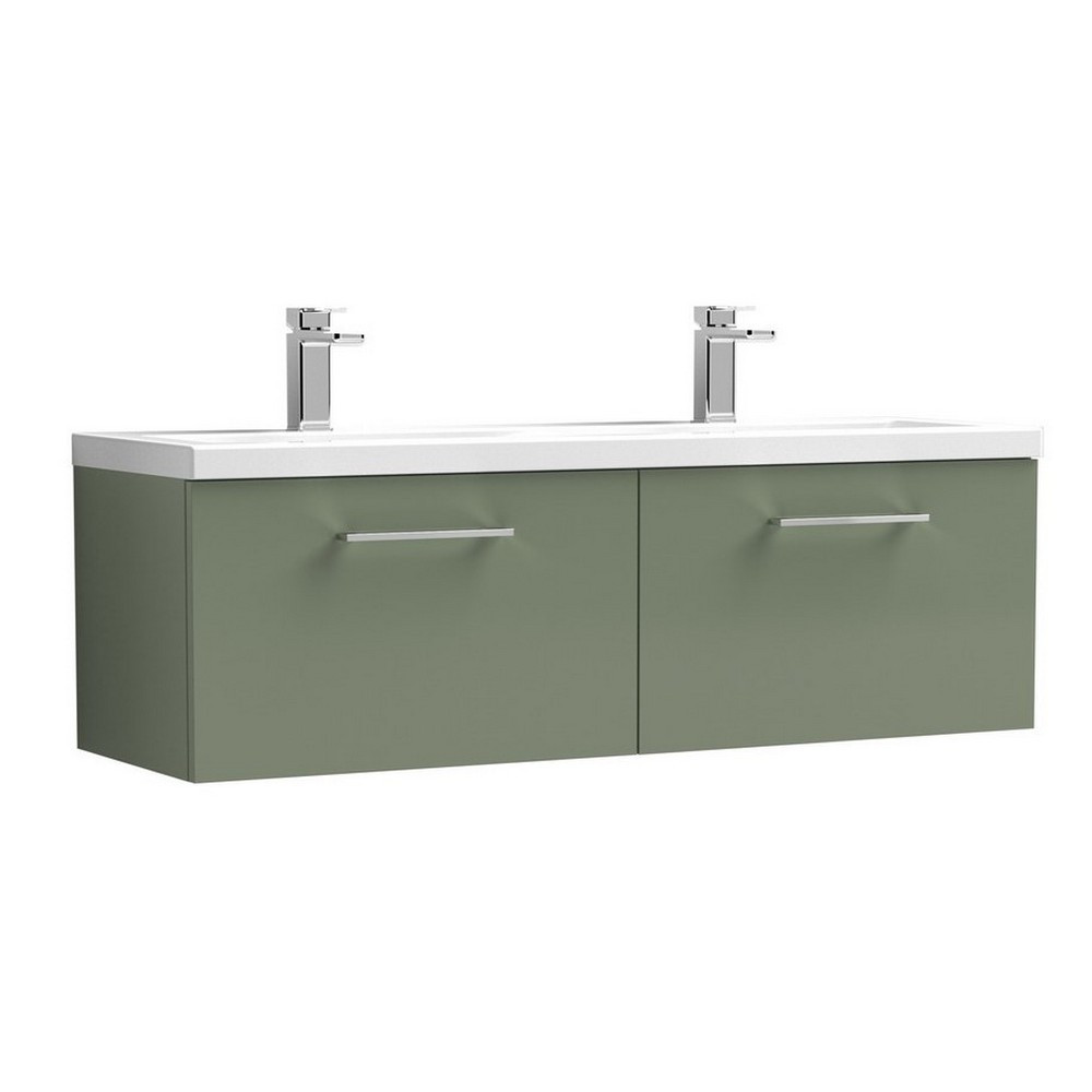 Nuie Arno 1200mm Satin Green Wall Hung Two Drawer Vanity Unit (1)