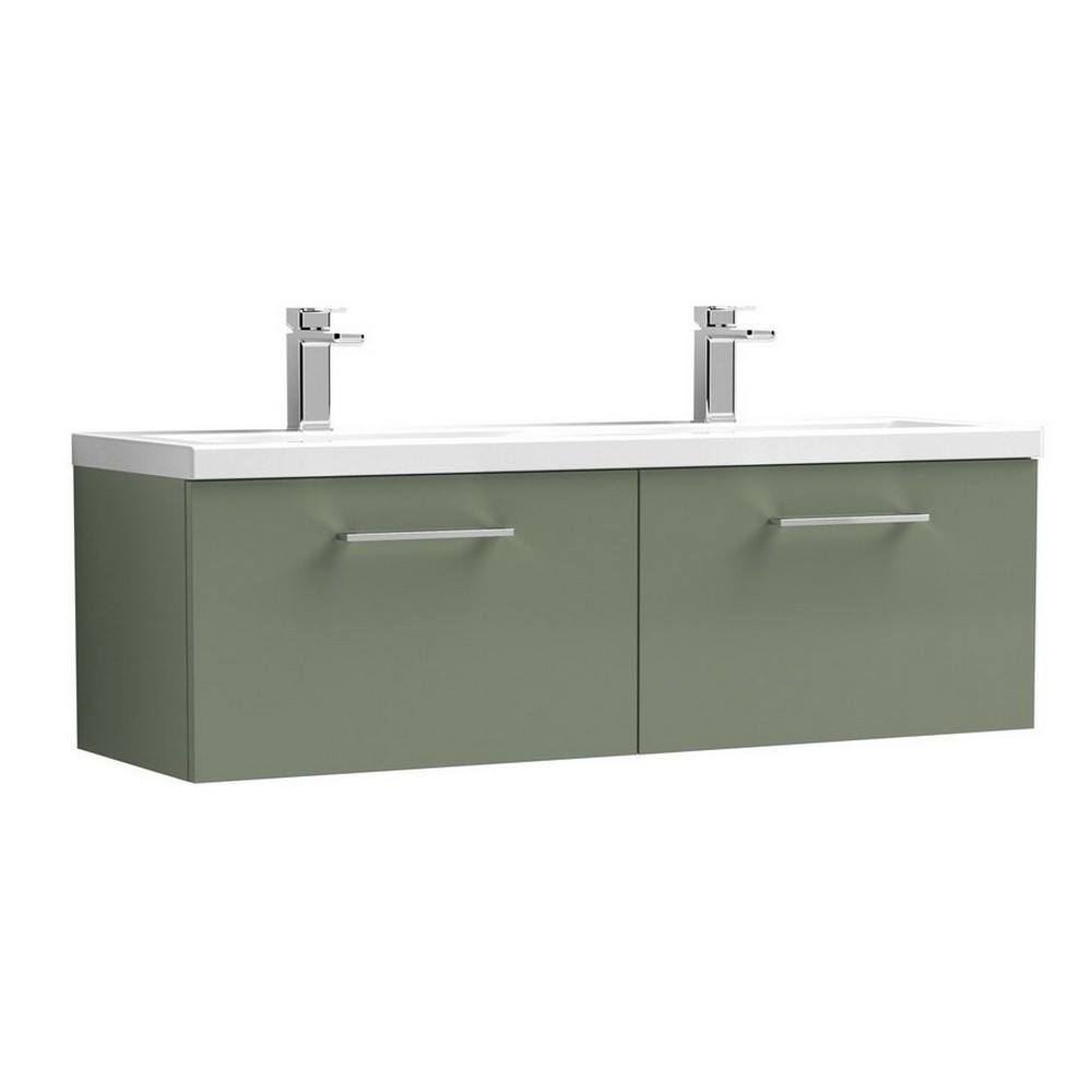 Nuie Arno 1200mm Satin Green Wall Hung Two Drawer Vanity Unit with Basin