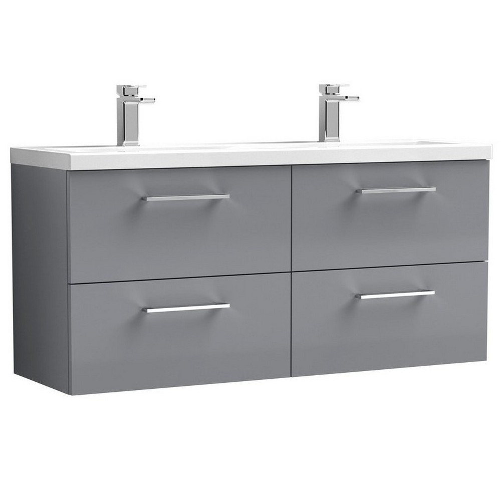 Nuie Arno 1200mm Satin Grey Wall Hung Four Drawer Vanity Unit with Basin (1)