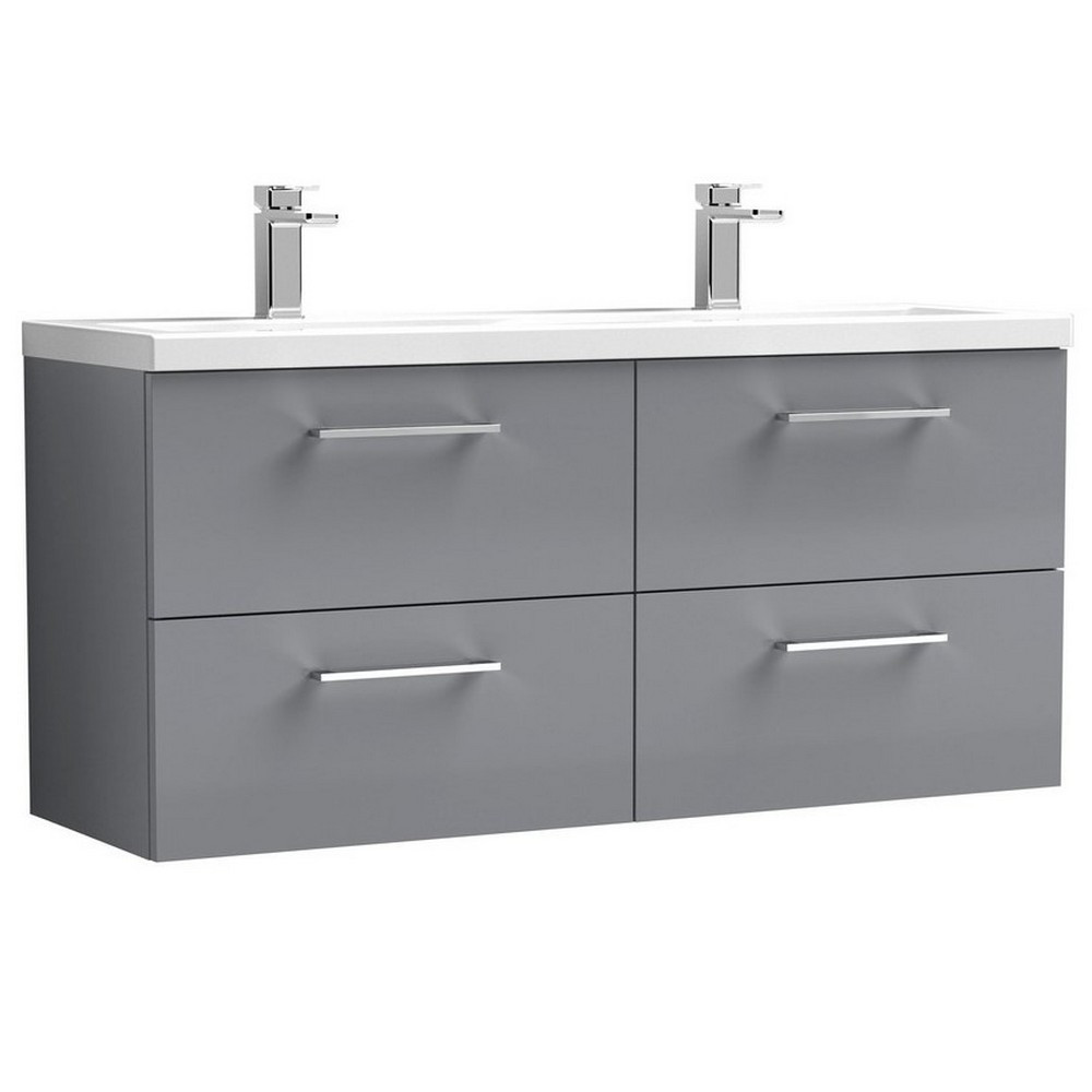 Nuie Arno 1200mm Satin Grey Wall Hung Four Drawer Vanity Unit with Basin