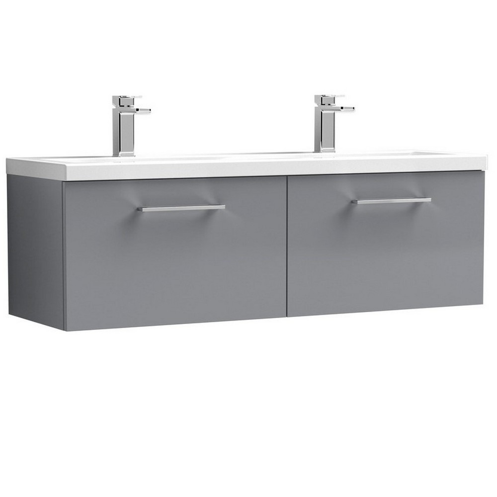 Nuie Arno 1200mm Satin Grey Wall Hung Two Drawer Vanity Unit with Basin (1)