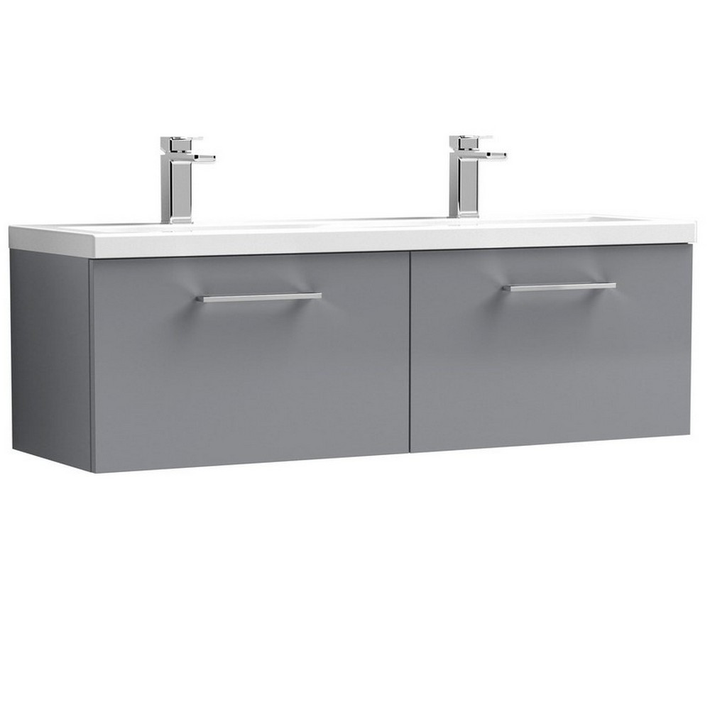 Nuie Arno 1200mm Satin Grey Wall Hung Two Drawer Vanity Unit with Basin