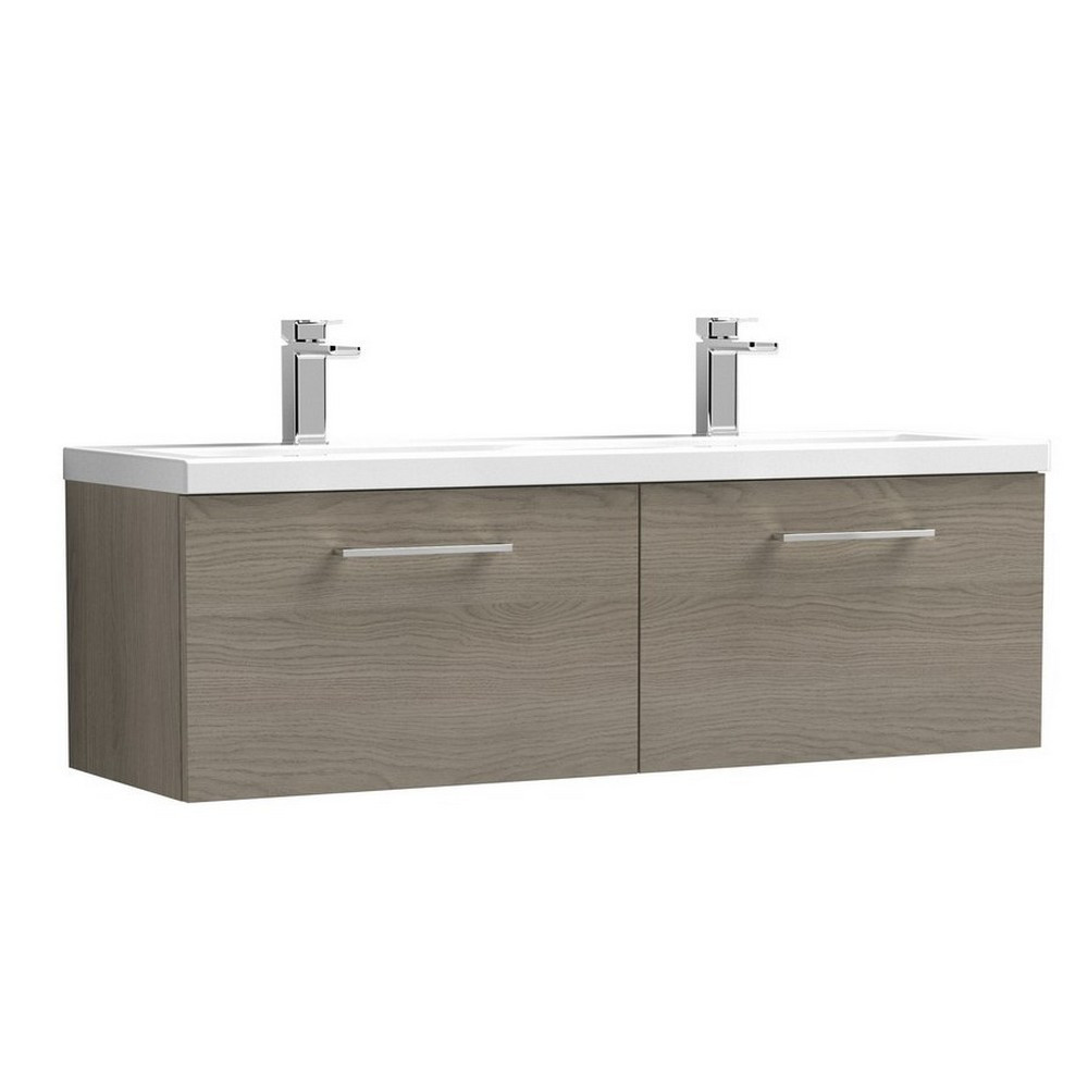 Nuie Arno 1200mm Solace Oak Woodgrain Wall Hung Two Drawer Vanity Unit and Basin