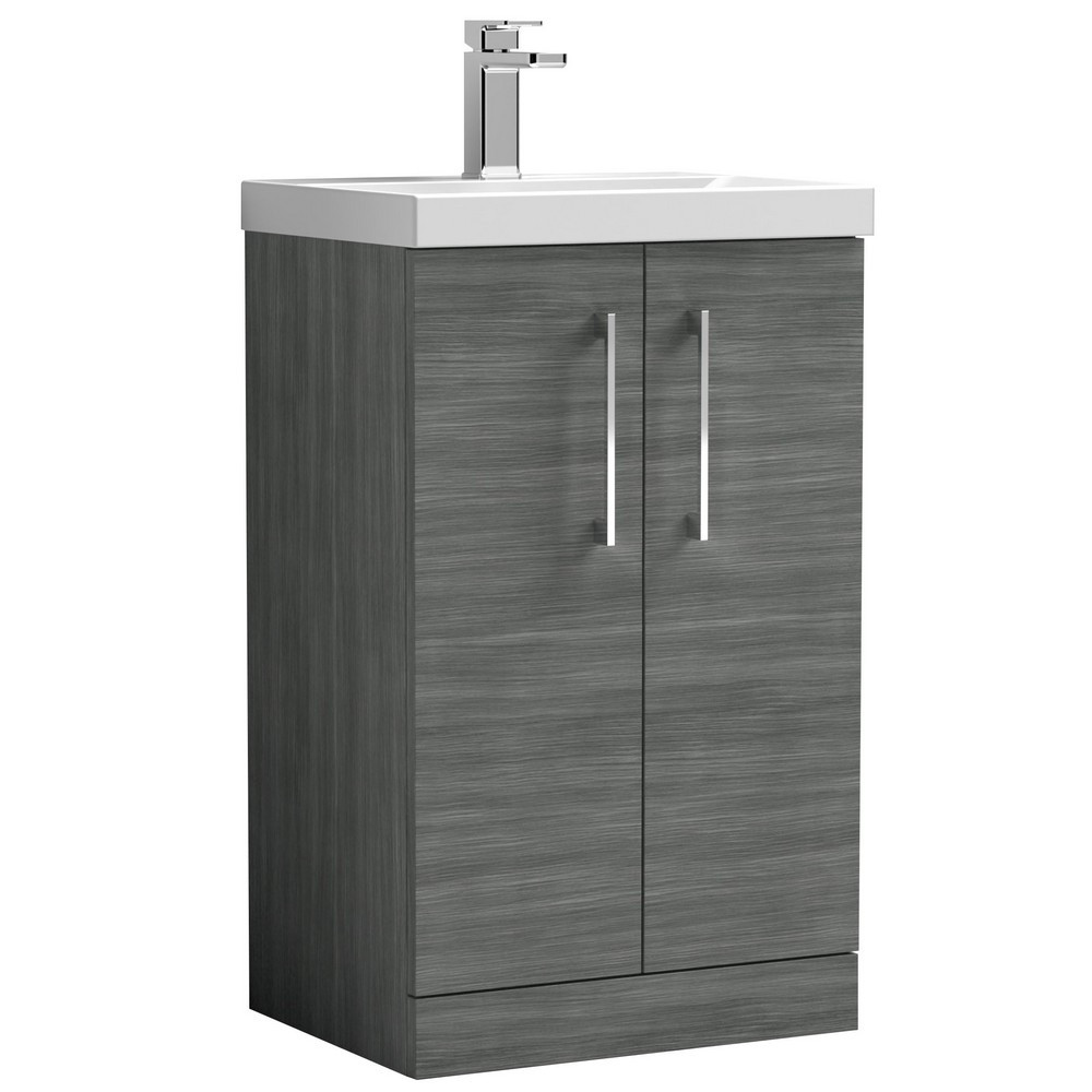 Nuie Arno 500mm Anthracite Woodgrain Floor Standing Vanity Unit with Basin