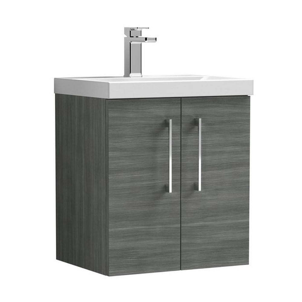 Nuie Arno 500mm Anthracite Woodgrain Wall Hung Vanity Unit with Basin