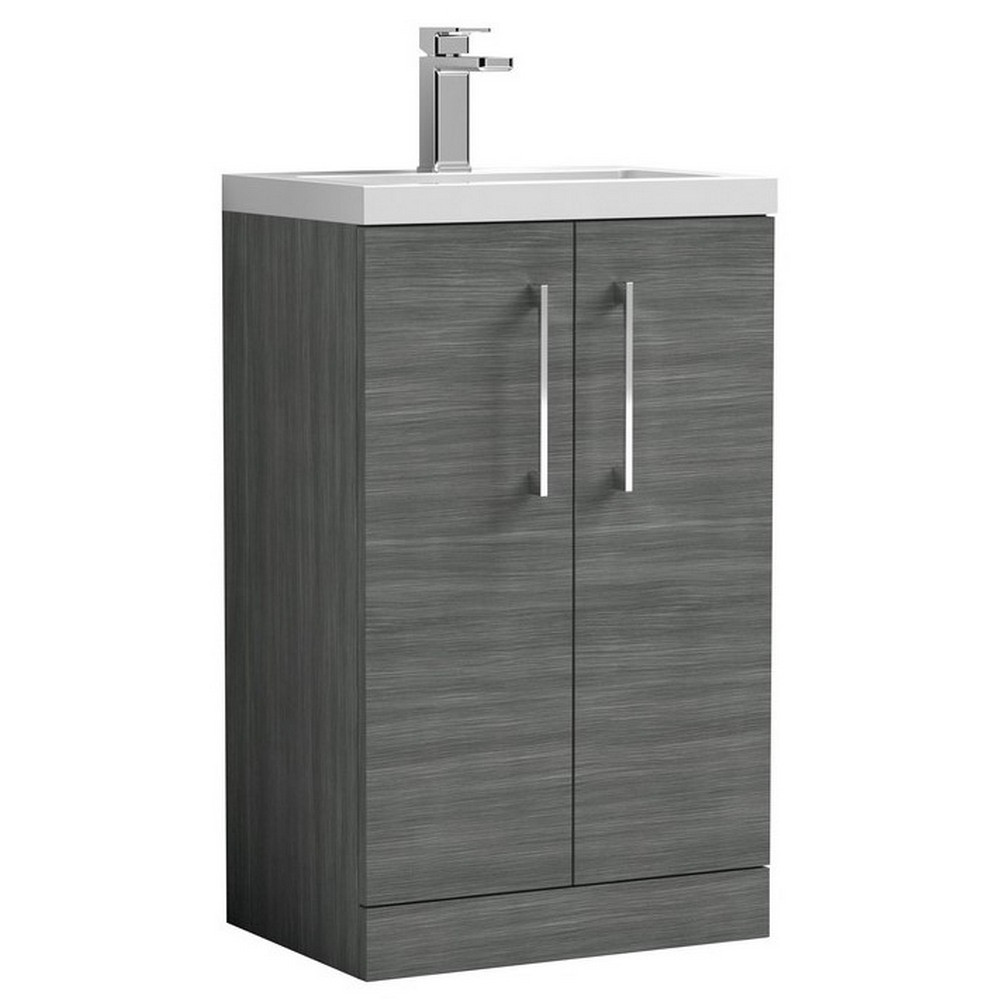 Nuie Arno 500mm Anthracite Woodgrain Compact Floor Standing Unit with Basin