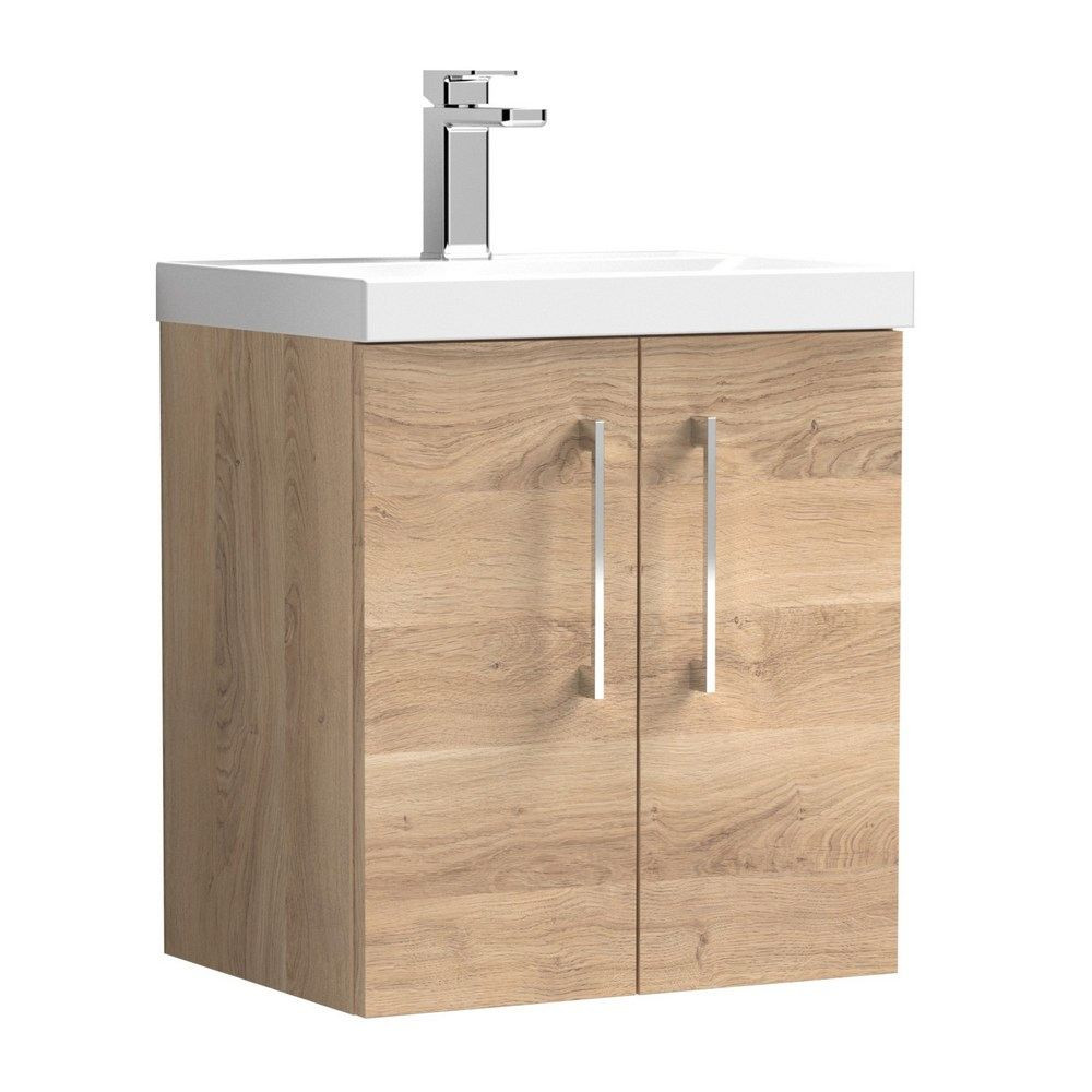 Nuie Arno 500mm Bleached Oak Wall Hung Vanity Unit with Basin (1)