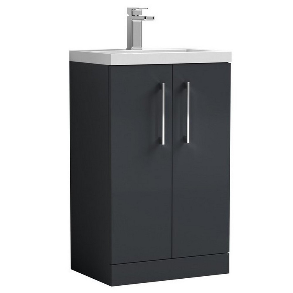 Nuie Arno 500mm Satin Anthracite Floor Standing Compact Vanity Unit with Basin (1)