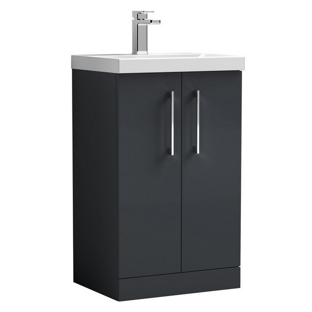 Nuie Arno 500mm Satin Anthracite Floor Standing Two Door Vanity Unit with Basin