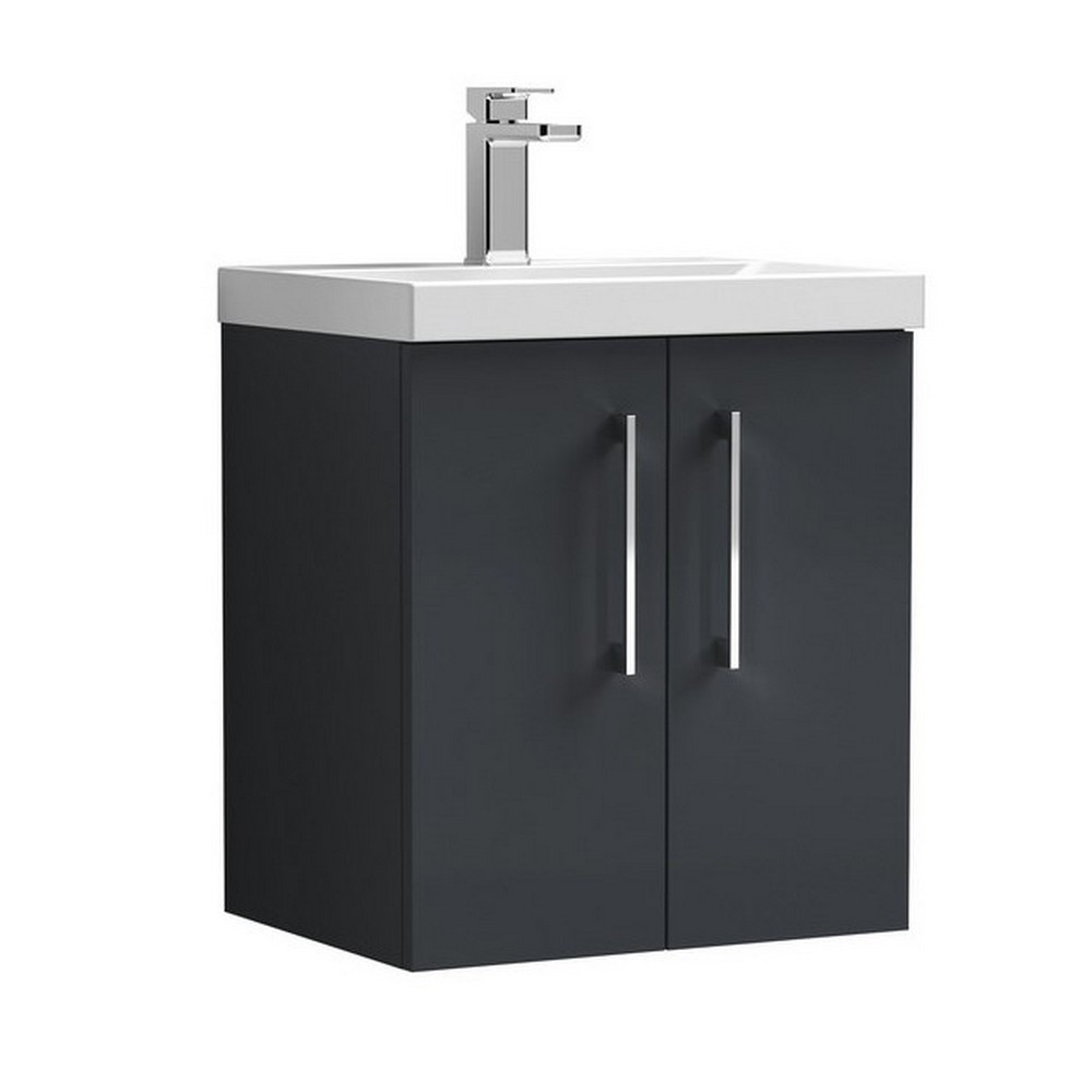 Nuie Arno 500mm Satin Anthracite Wall Hung Two Door Vanity Unit with Basin (1)