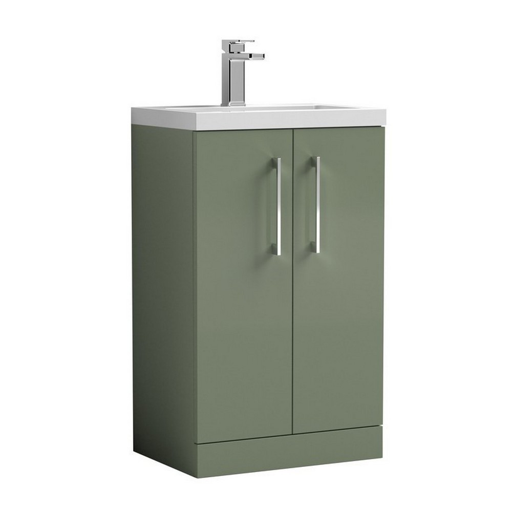 Nuie Arno 500mm Satin Green Compact Floor Standing Unit with Basin