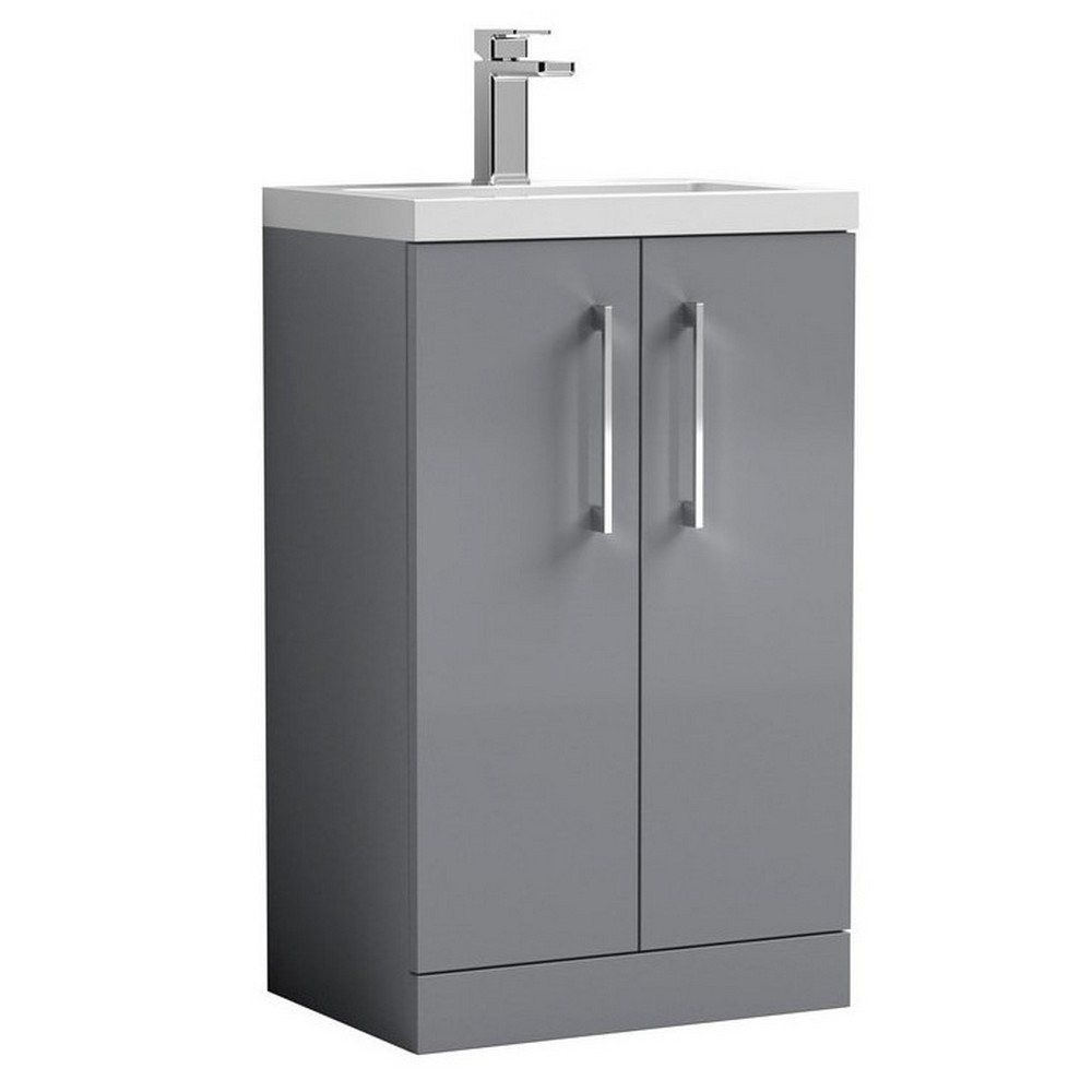 Nuie Arno 500mm Satin Grey Floor Standing Compact Vanity Unit with Basin (1)