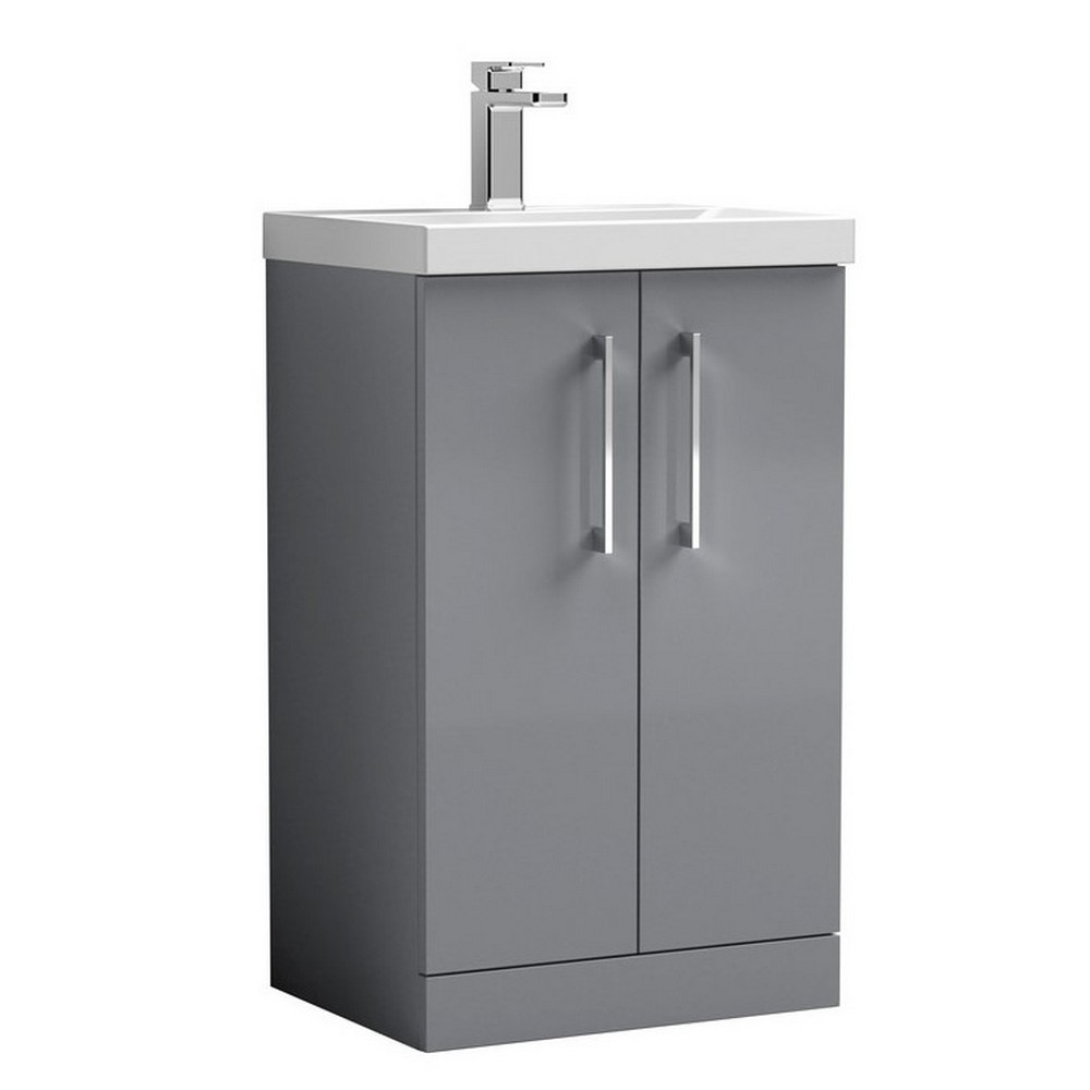 Nuie Arno 500mm Satin Grey Floor Standing Two Door Vanity Unit with Basin