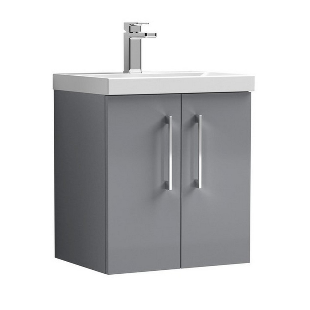 Nuie Arno 500mm Satin Grey Wall Hung Two Door Vanity Unit with Basin (1)