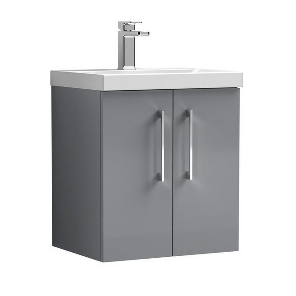 Nuie Arno 500mm Satin Grey Wall Hung Two Door Vanity Unit with Basin