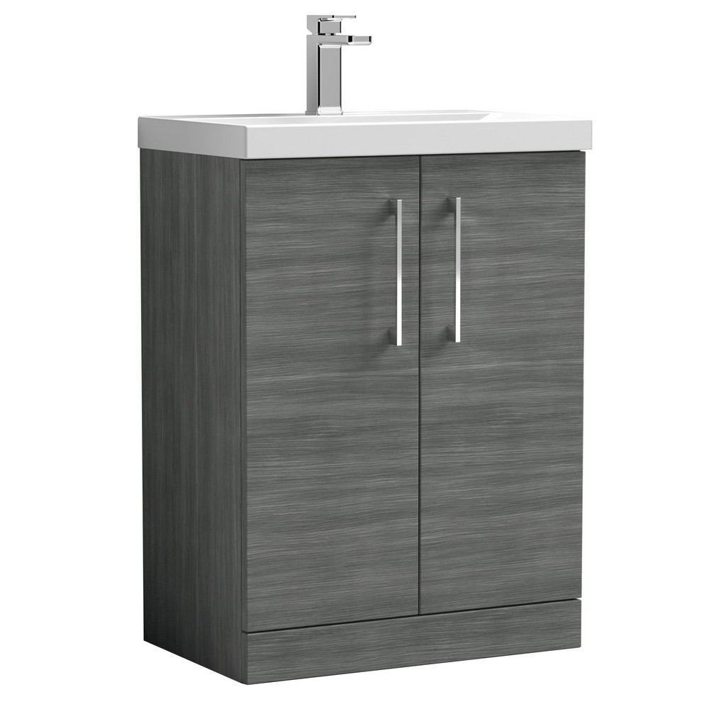 Nuie Arno 600mm Anthracite Woodgrain Floor Standing Vanity Unit with Basin