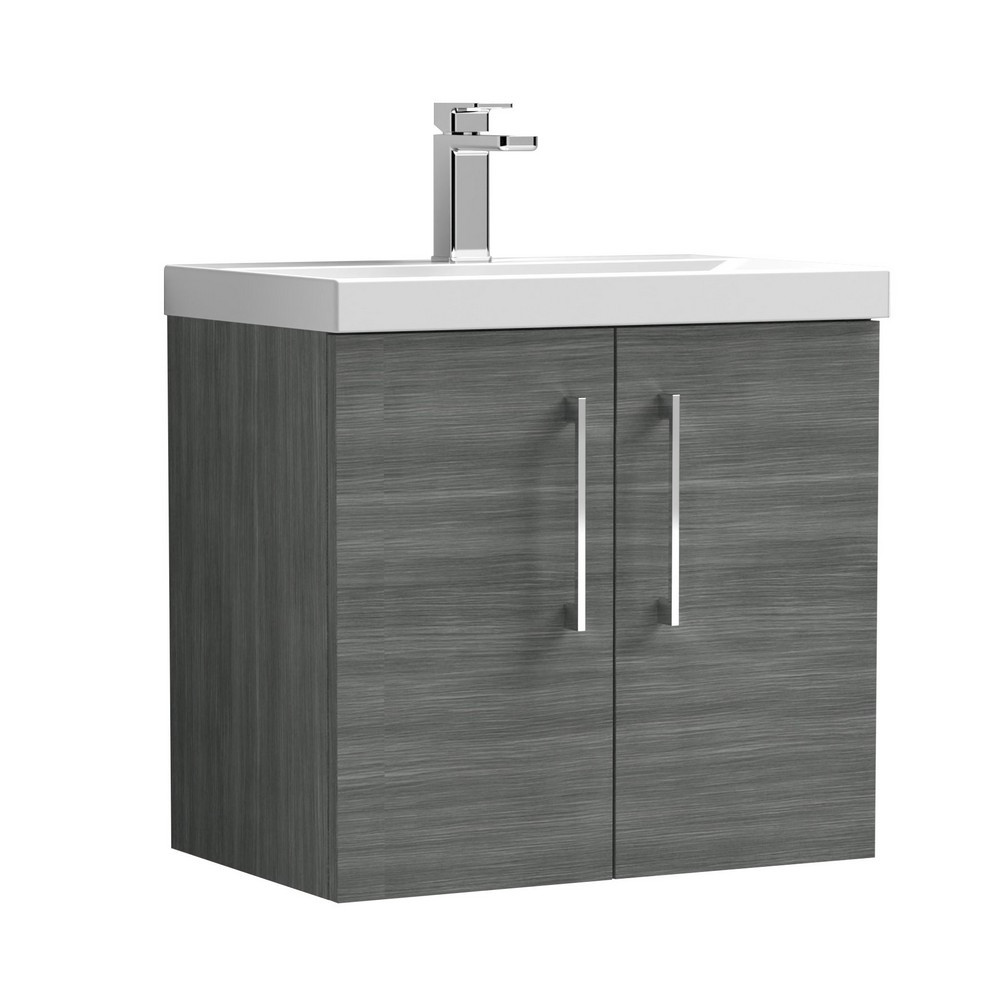 Nuie Arno 600mm Anthracite Woodgrain Wall Hung Vanity Unit with Basin