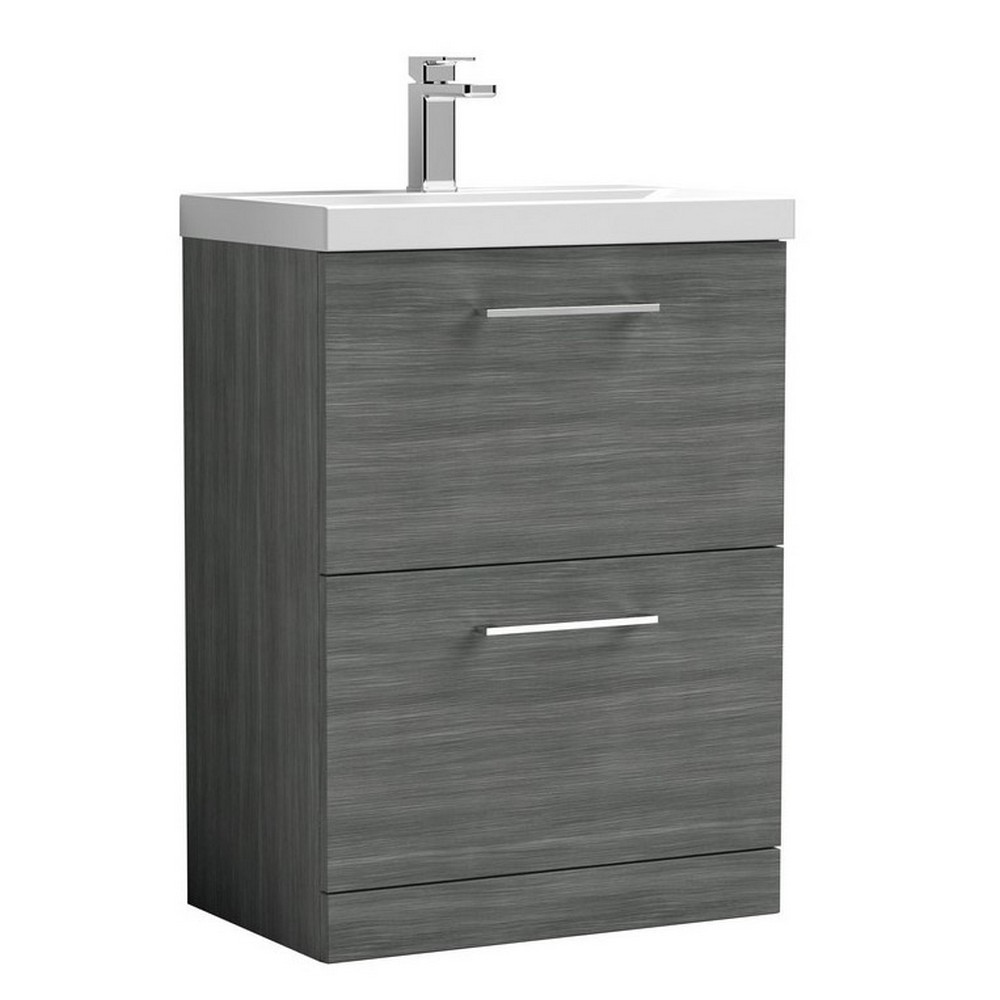 Nuie Arno 600mm Anthracite Woodgrain Floor Standing Vanity Unit with Two Drawers (1)