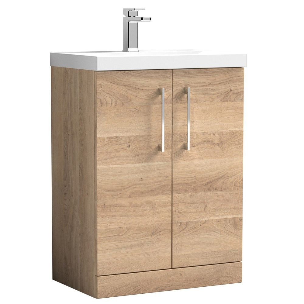 Nuie Arno 600mm Bleached Oak Floorstanding Two Door Vanity Unit with Basin