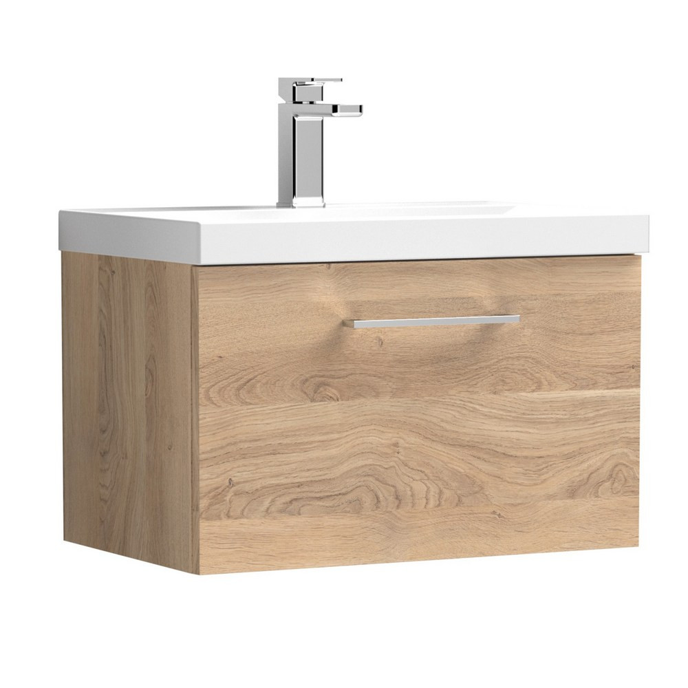 Nuie Arno 600mm Bleached Oak Wall Hung One Drawer Vanity Unit (1)