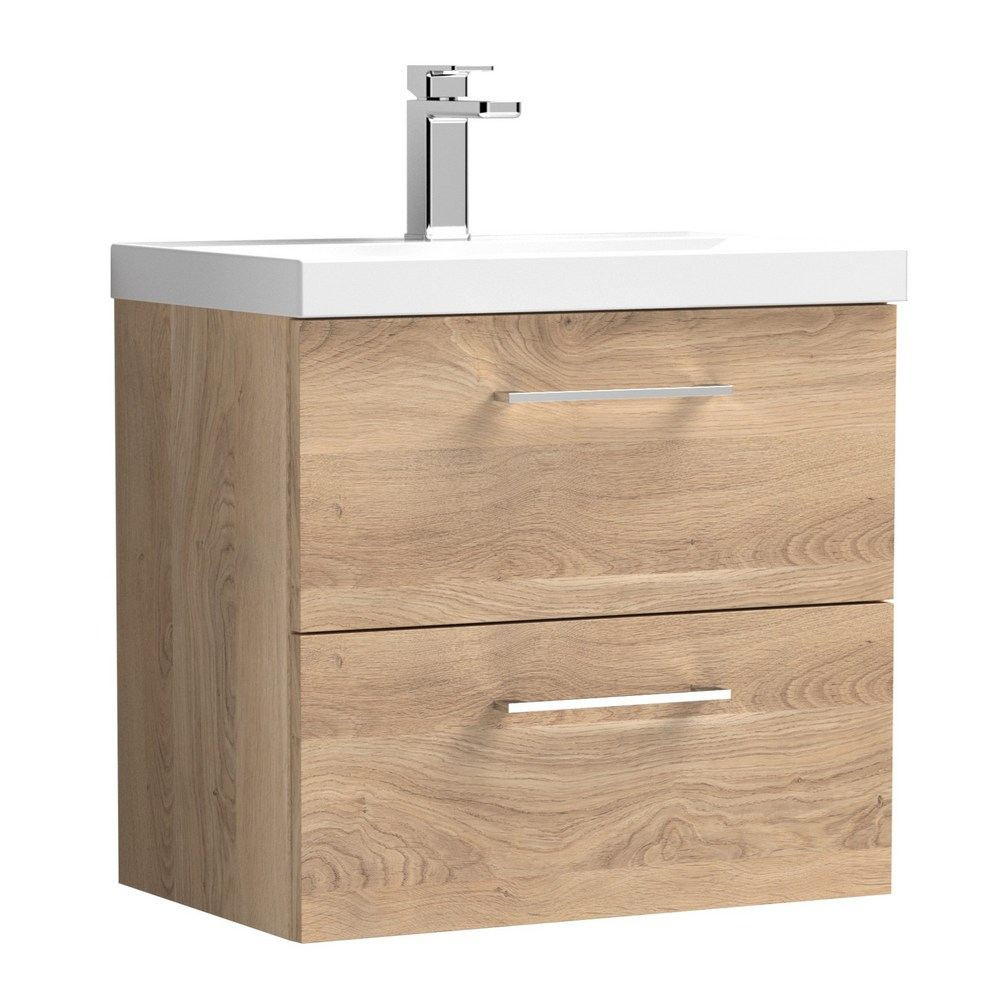 Nuie Arno 600mm Bleached Oak Wall Hung Two Drawer Vanity Unit (1)
