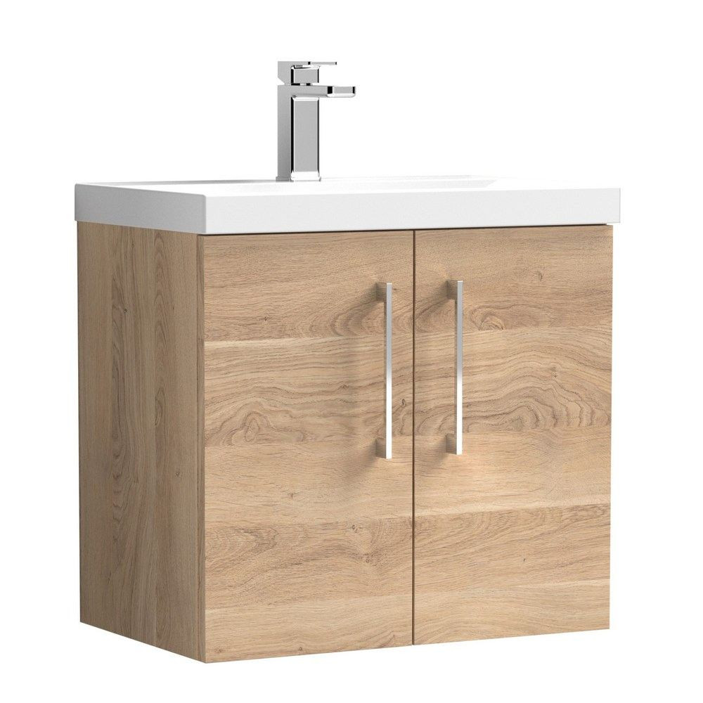 Nuie Arno 600mm Bleached Oak Wall Hung Vanity Unit with Basin (1)