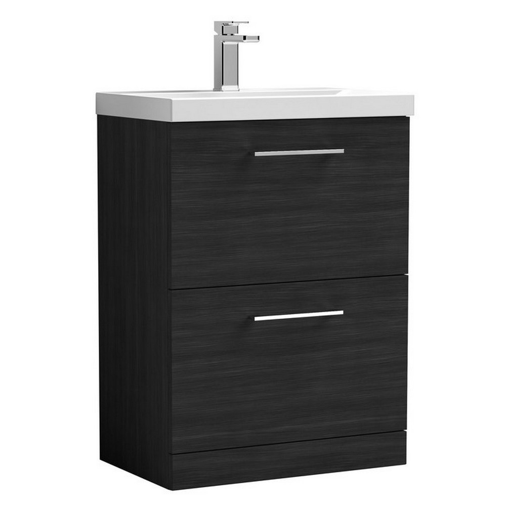 Nuie Arno 600mm Charcoal Black Floor Standing Vanity Unit with Two Drawers (1)