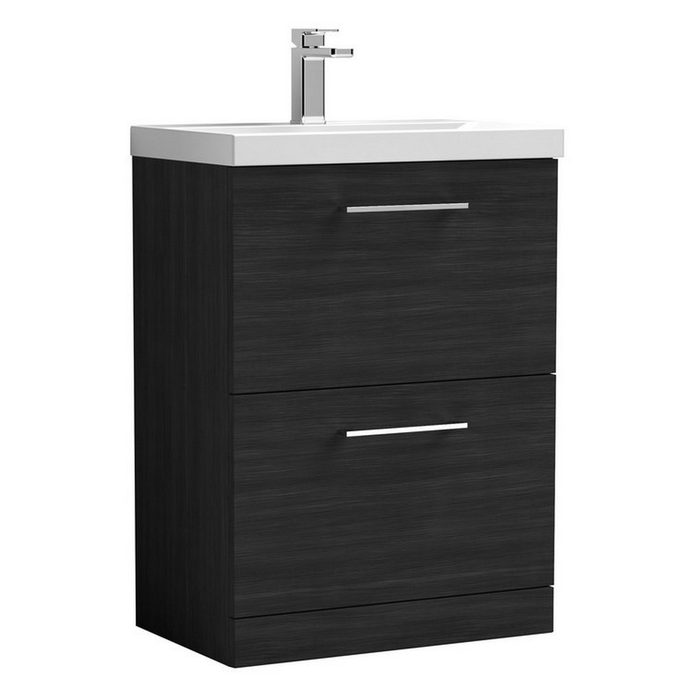 Nuie Arno 600mm Charcoal Black Floor Standing Vanity Unit with Two Drawers and Basin