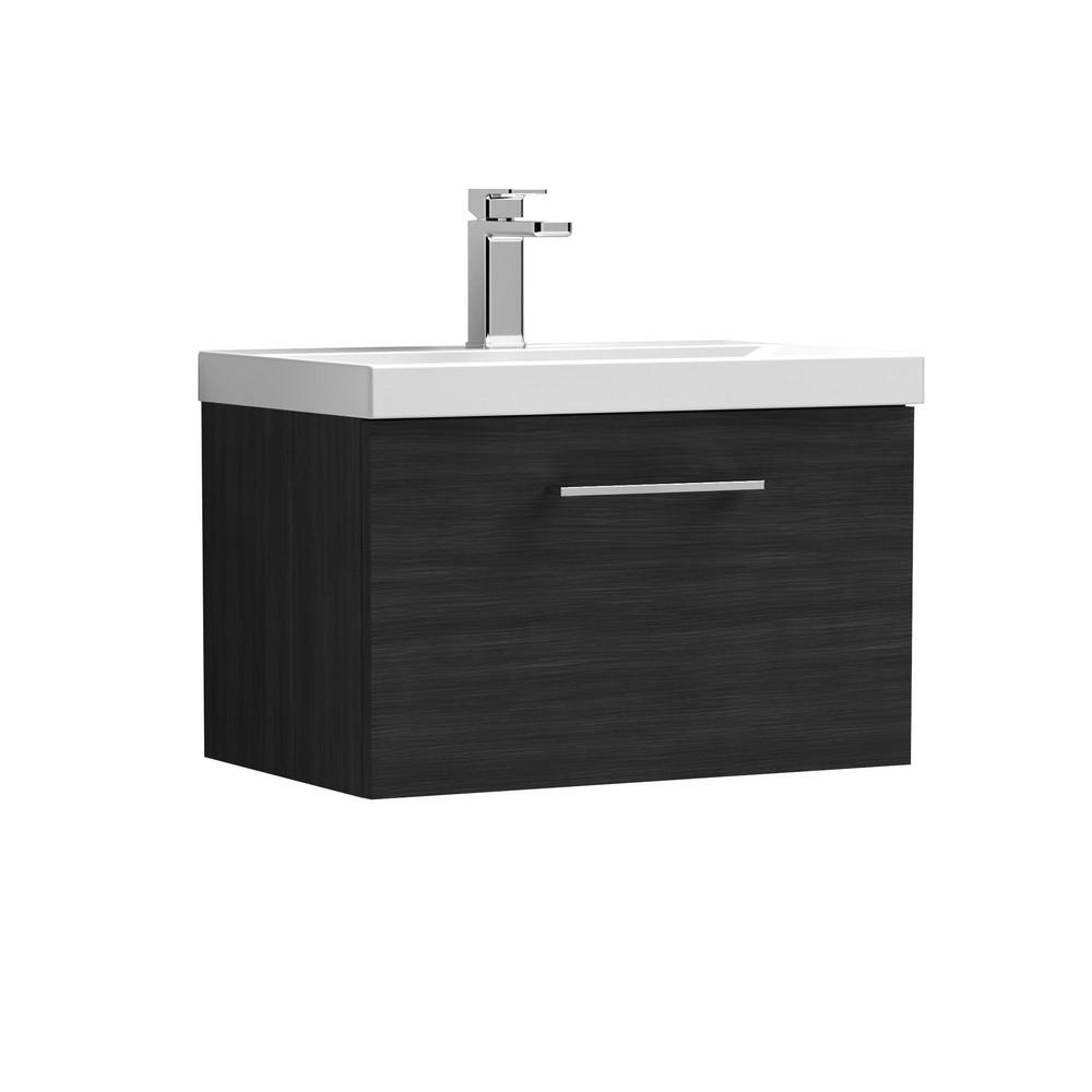 Nuie Arno 600mm Charcoal Black Wall Hung One Drawer Vanity Unit with Basin
