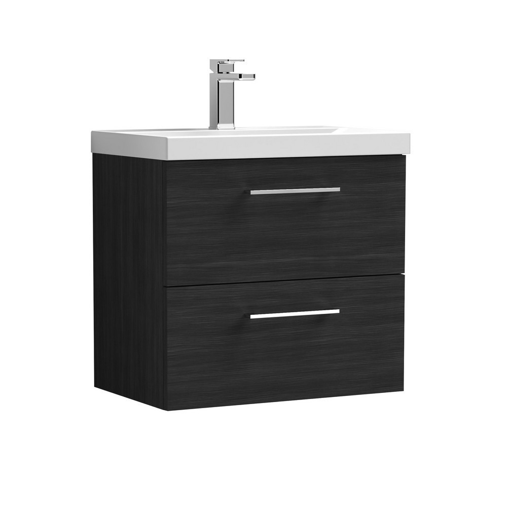 Nuie Arno 600mm Charcoal Black Wall Hung Two Drawers Vanity Unit with Basin (1)