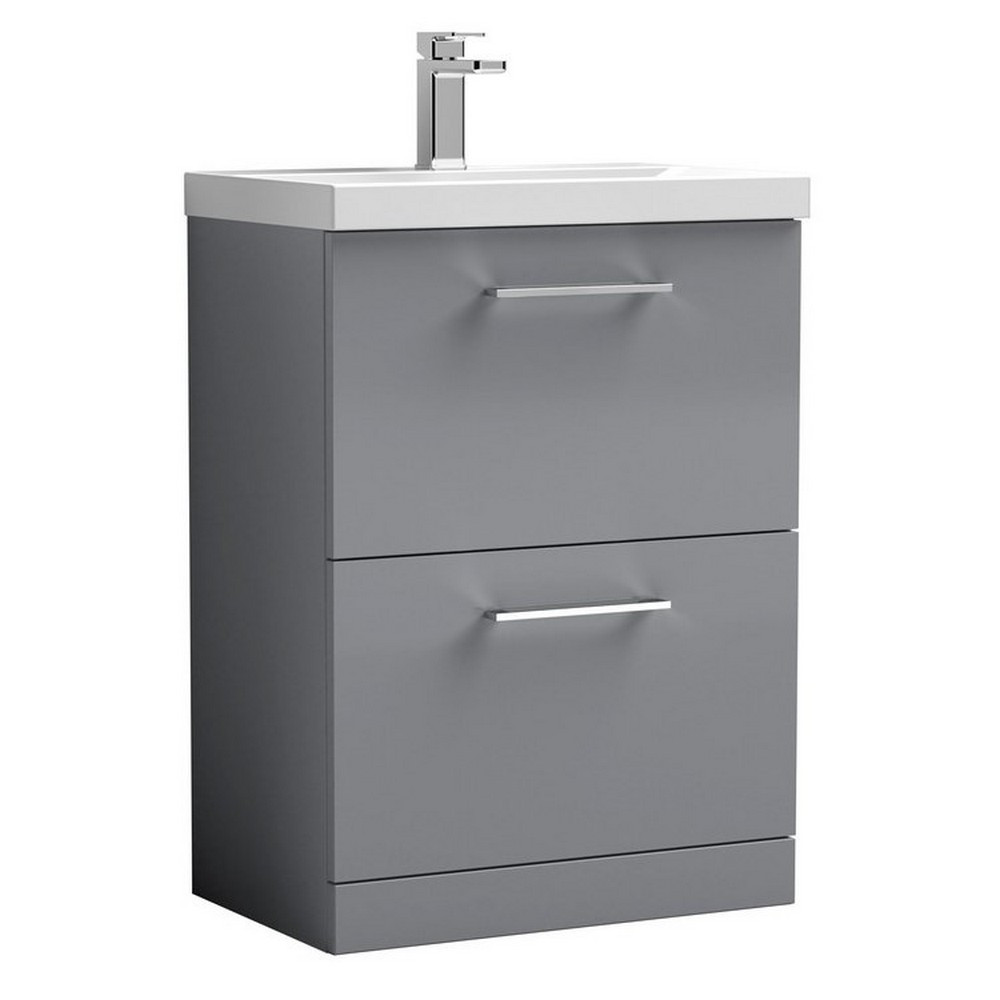 Nuie Arno 600mm Gloss Cloud Grey Floor Standing Vanity Unit with Two Drawers (1)