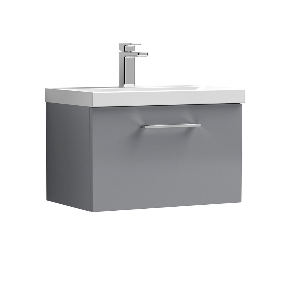 Nuie Arno 600mm Gloss Cloud Grey Wall Hung One Drawer Vanity Unit with Basin (1)
