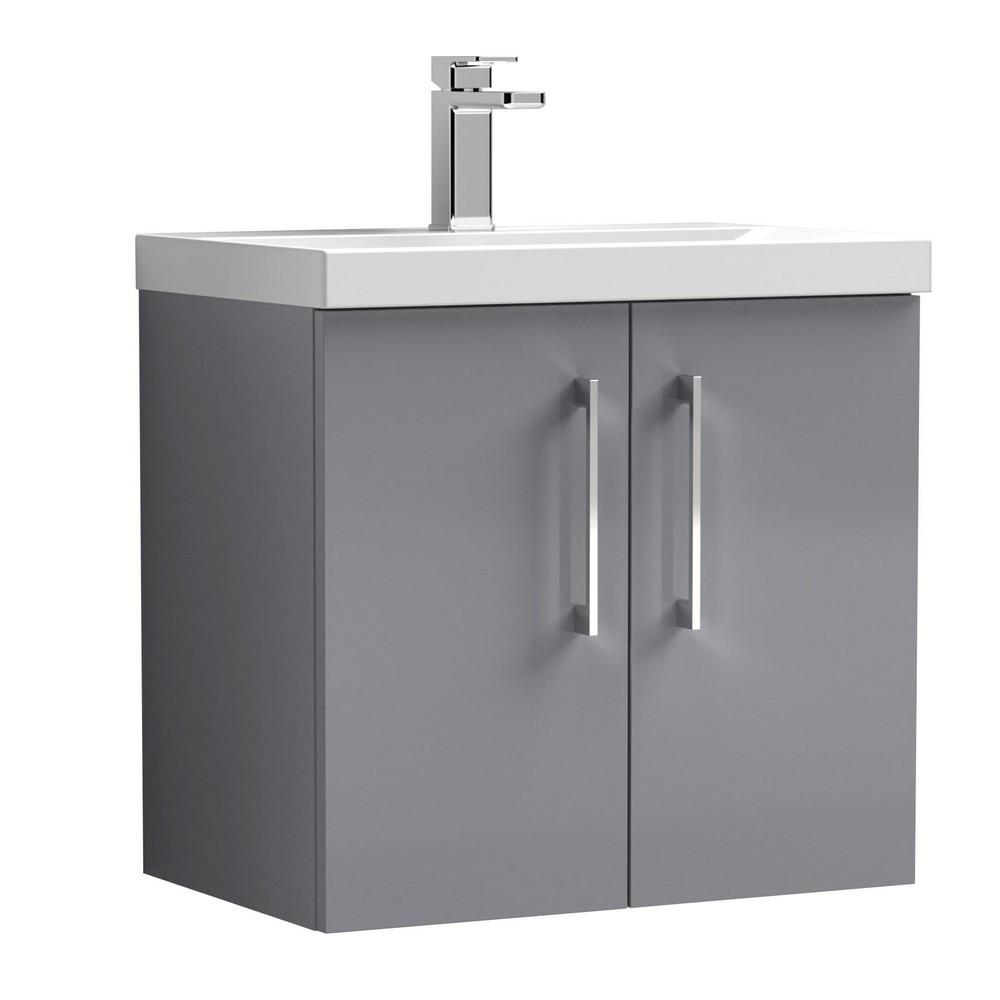 Nuie Arno 600mm Grey Wall Hung Vanity Unit with Basin