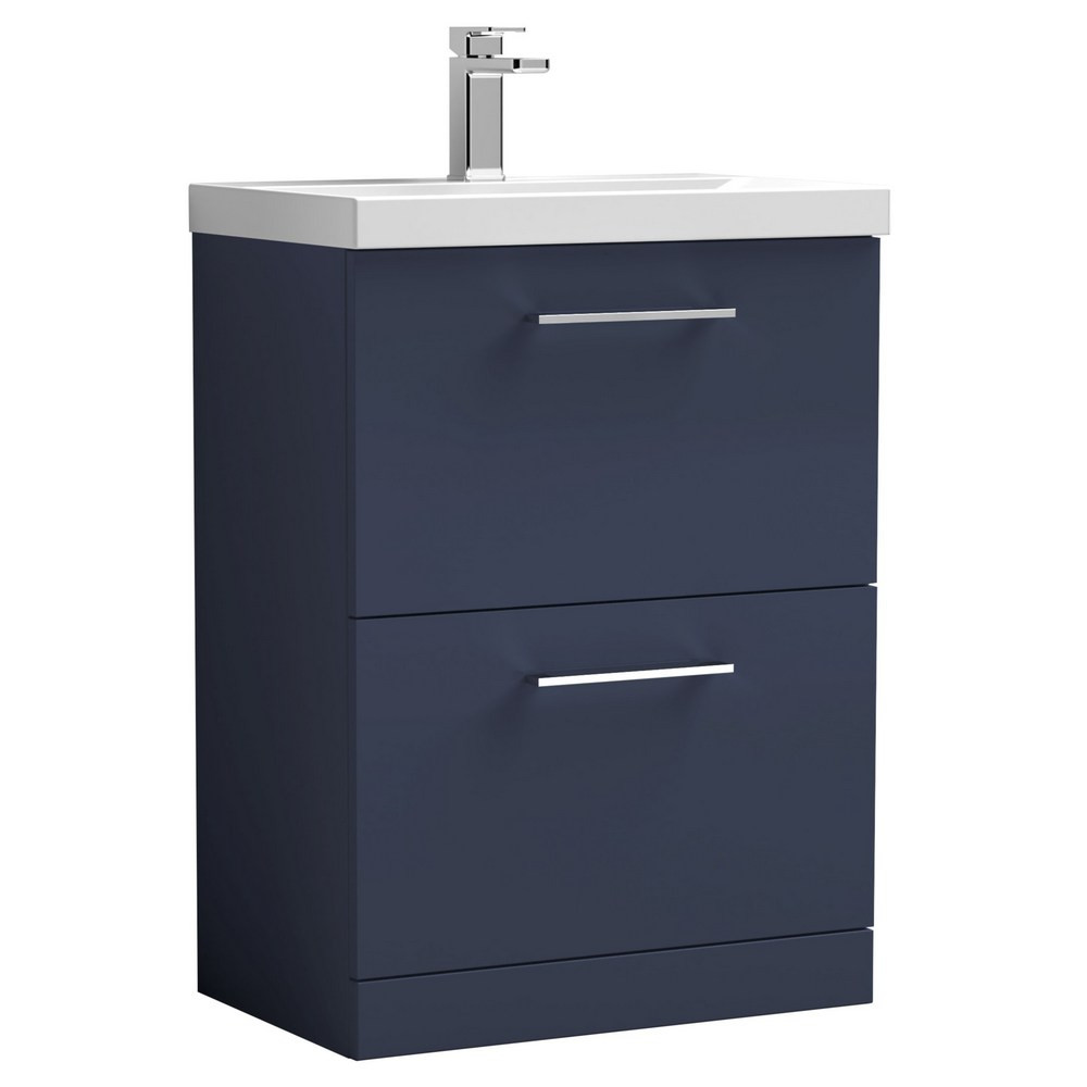 Nuie Arno 600mm Midnight Blue Floor Standing Vanity Unit with Two Drawers (1)
