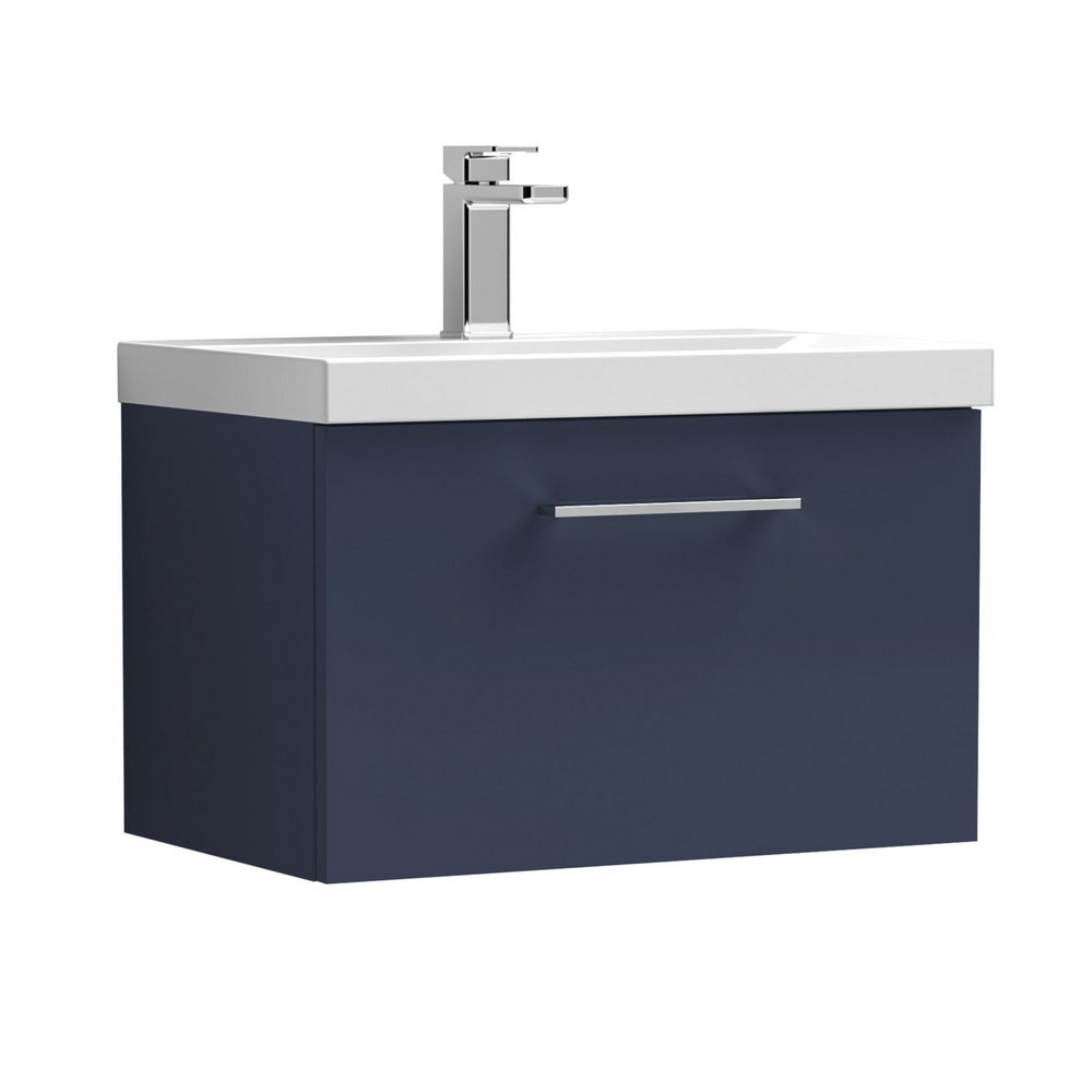 Nuie Arno 600mm Midnight Blue Wall Hung One Drawer Vanity Unit with Basin