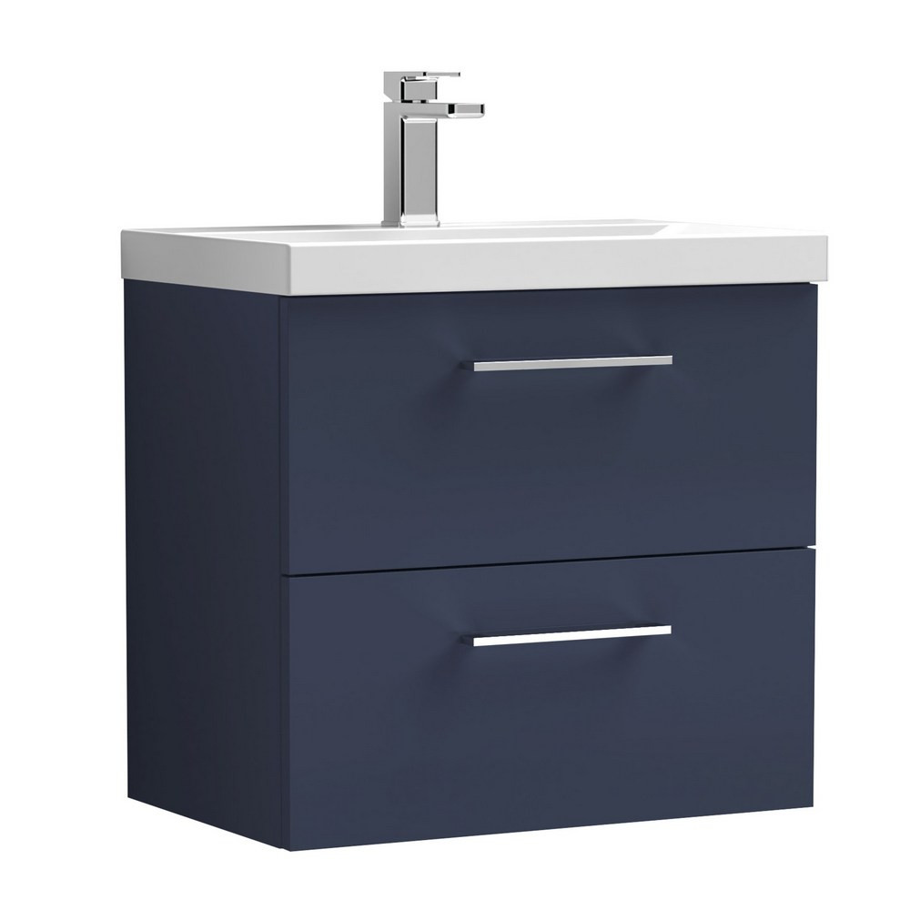 Nuie Arno 600mm Midnight Blue Wall Hung Two Drawers Vanity Unit with Basin (1)