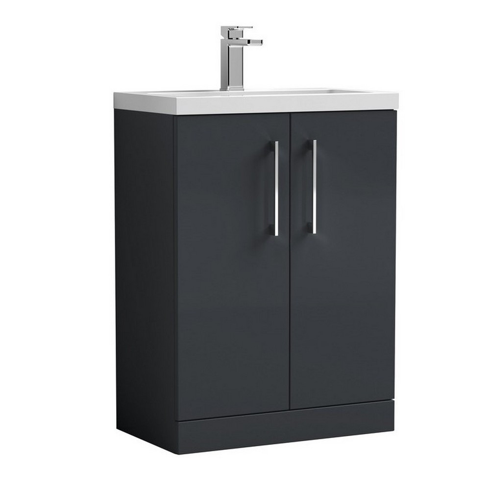 Nuie Arno 600mm Satin Anthracite Floor Standing Compact Vanity Unit with Basin (1)
