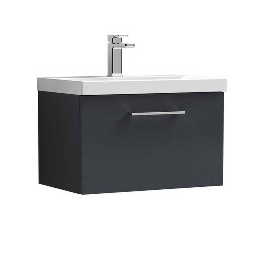 Nuie Arno 600mm Satin Anthracite Wall Hung One Drawer Vanity Unit with Basin (1)