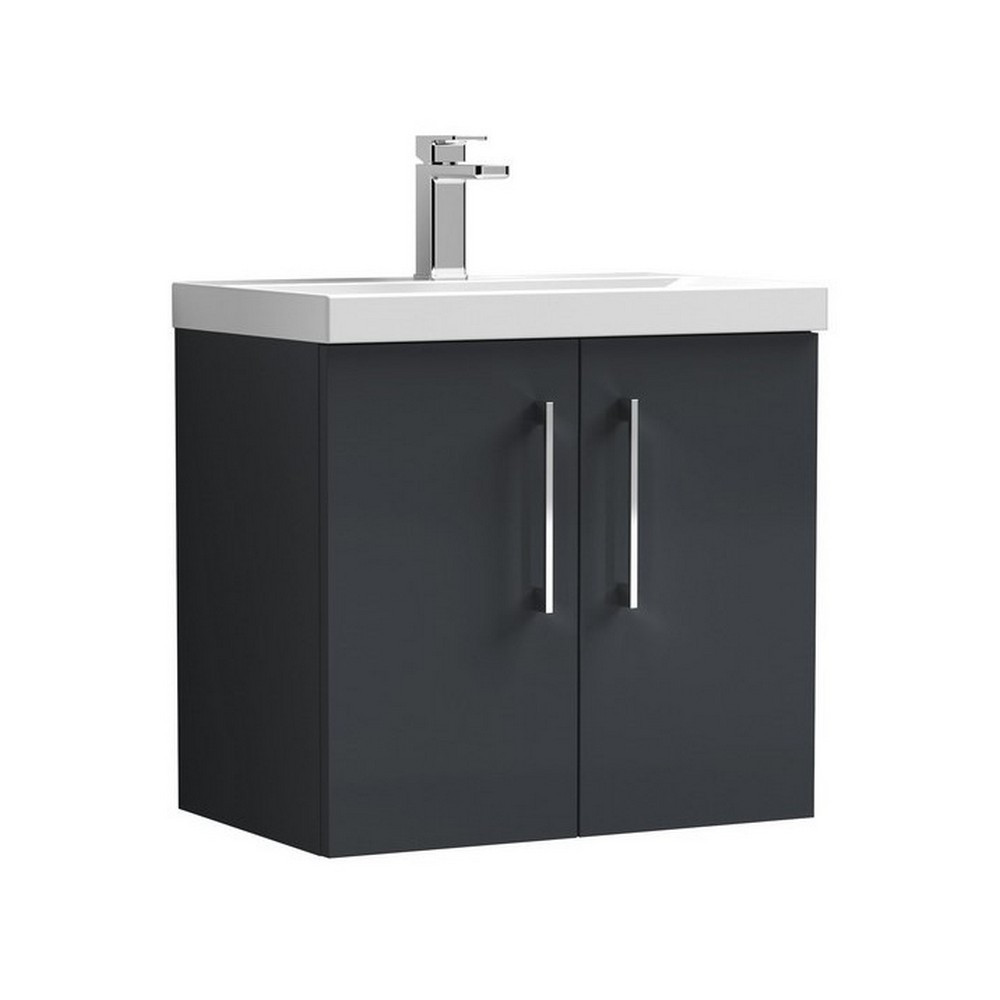 Nuie Arno 600mm Satin Anthracite Wall Hung Two Door Vanity Unit with Basin