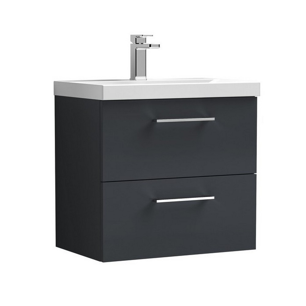 Nuie Arno 600mm Satin Anthracite Wall Hung Two Drawer Vanity Unit with Basin (1)