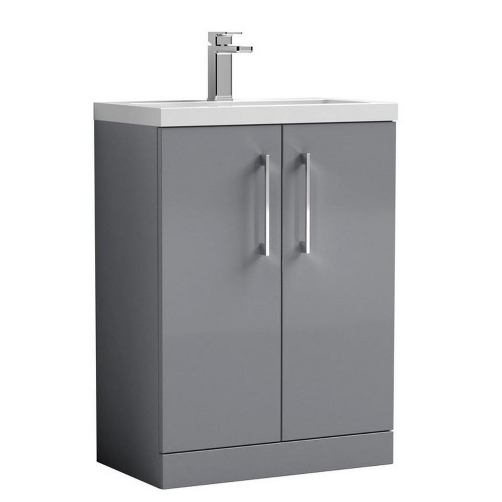 Nuie Arno 600mm Satin Grey Floor Standing Compact Vanity Unit with Basin (1)