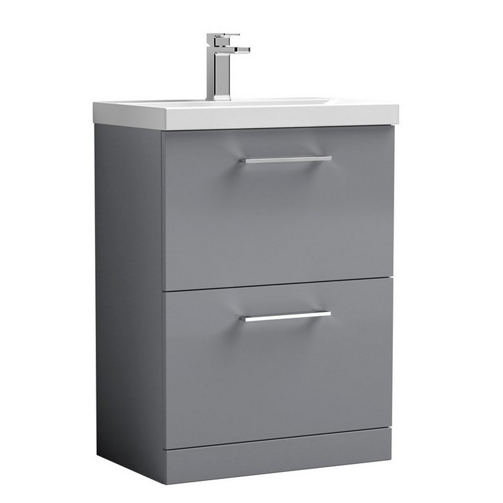 Nuie Arno 600mm Satin Grey Floor Standing Two Drawer Vanity Unit with Basin